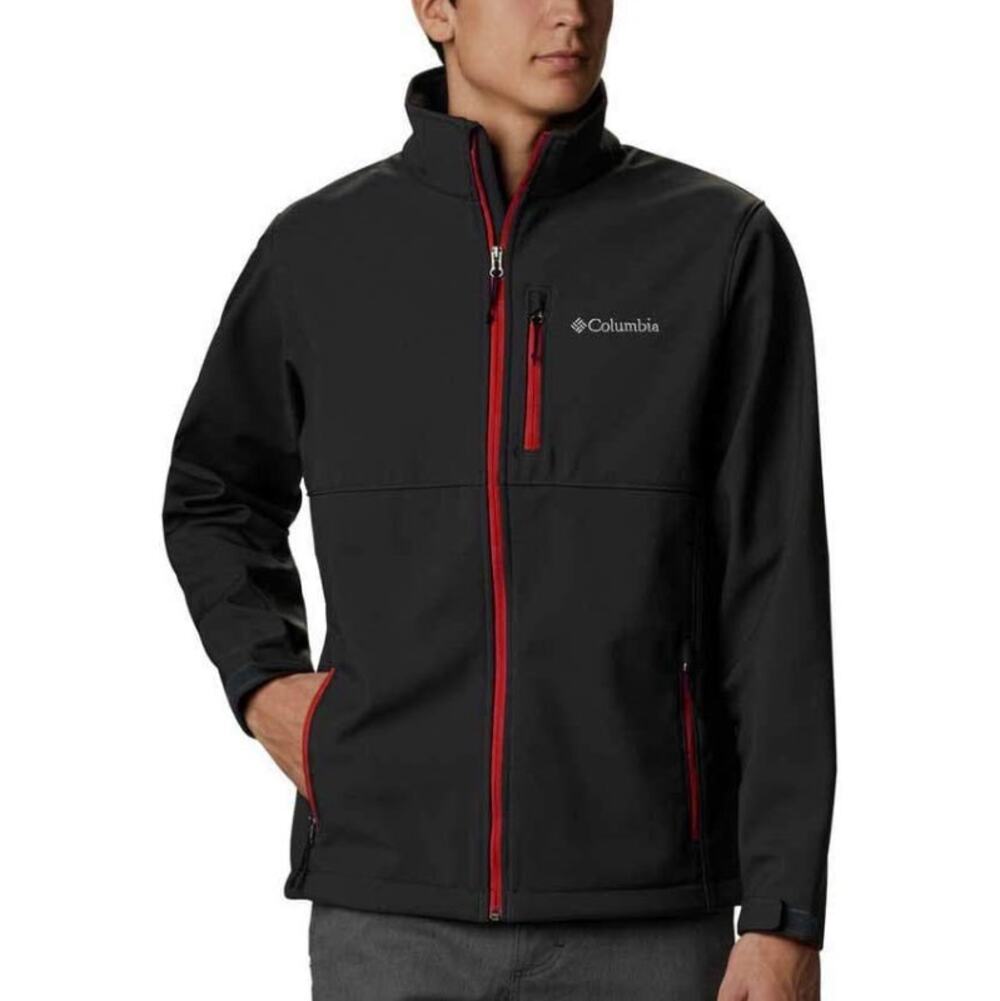 Columbia Mens L Ascender Softshell Jacket Black Red Water Resistant Windproof
